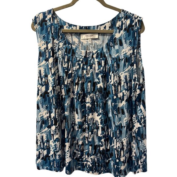 Jones Studio Womens Abstract Blue Sleeveless Top Sz 2X blouse - Picture 6 of 12